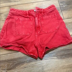 Cute red high waisted denim shorts
